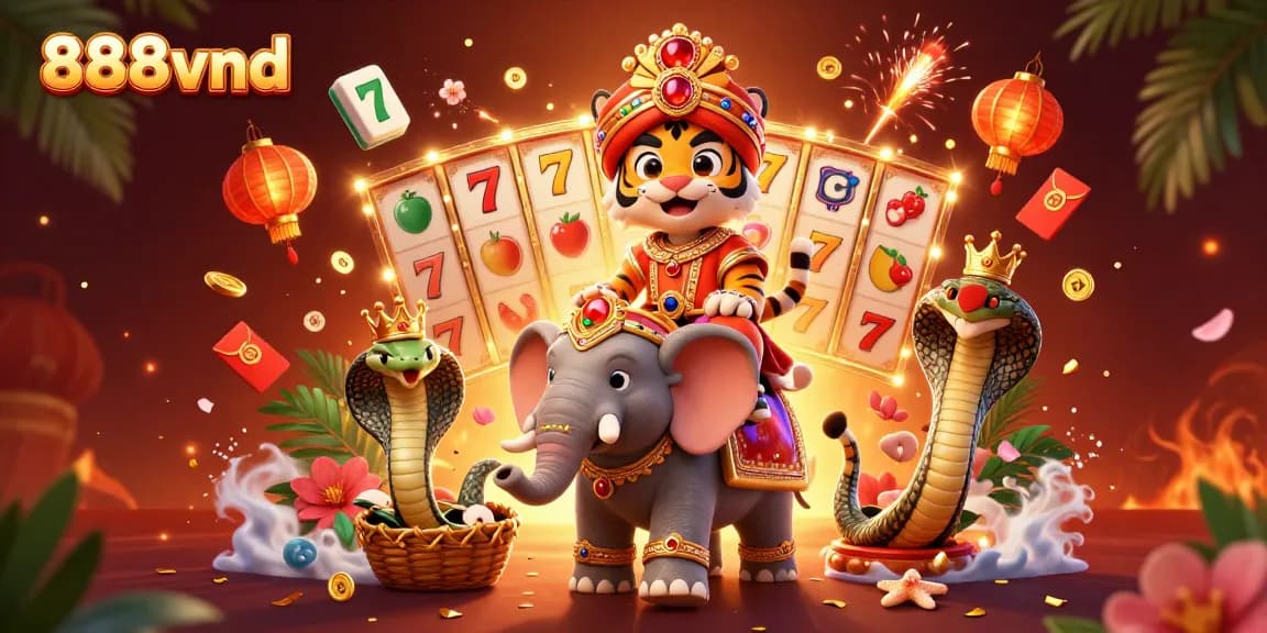 Play exciting games with 888vnd in a vibrant casino-themed 3D illustration featuring a royal laid-back atmosphere.