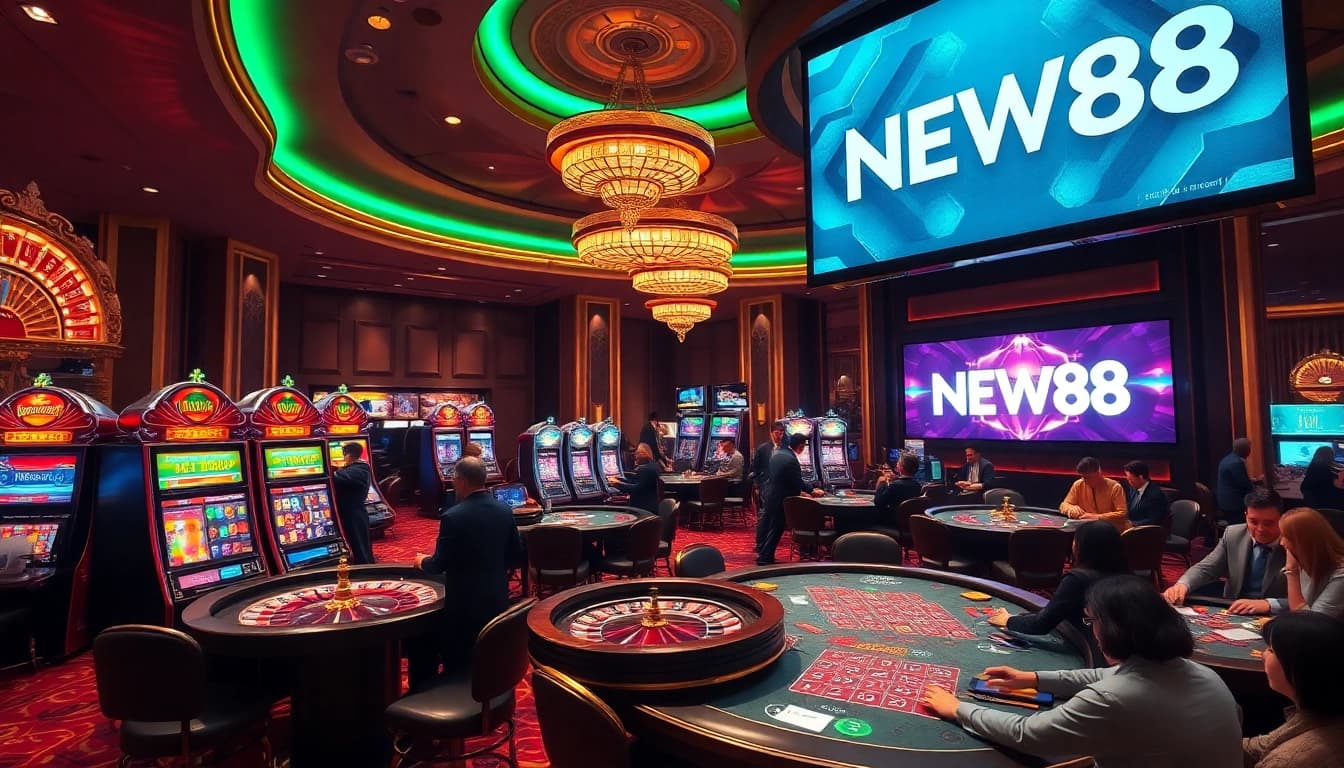 Experience dynamic gaming action at NEW88's luxurious casino scene filled with excitement.