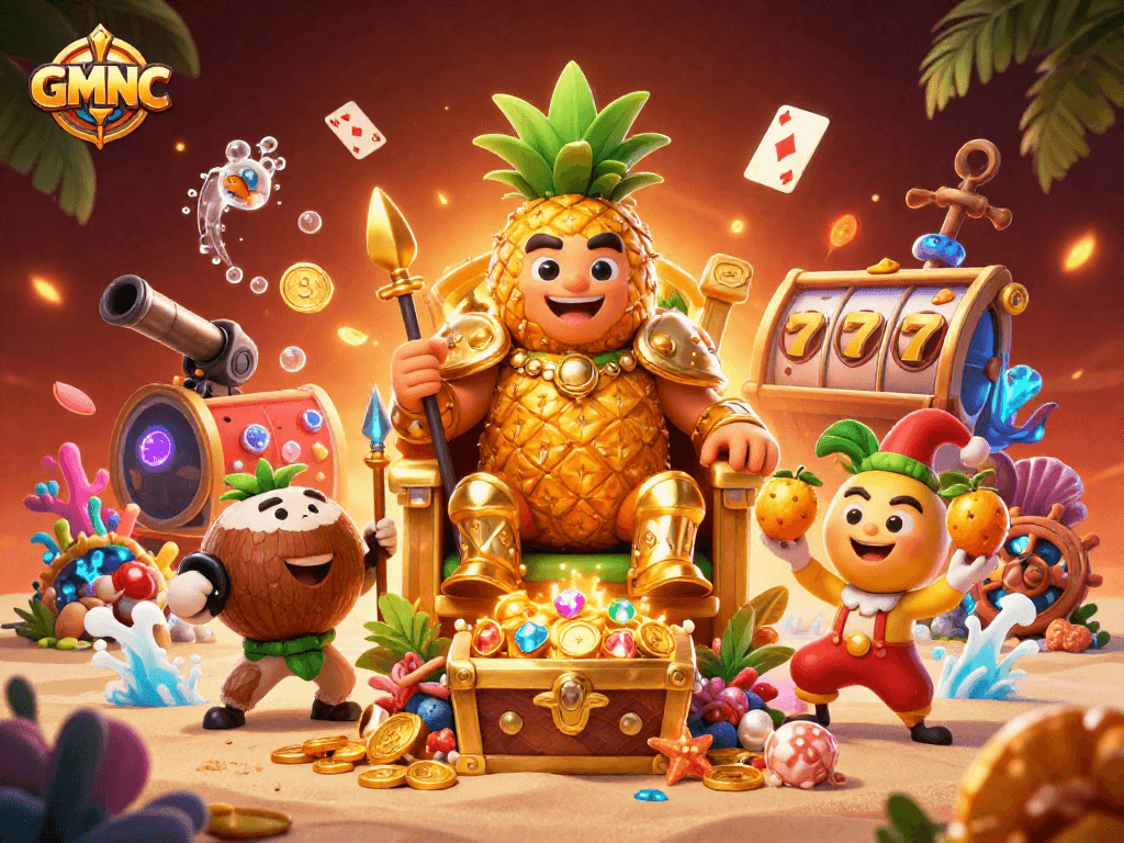 Experience the vibrant GMNC casino scene with animated characters and rich game elements.