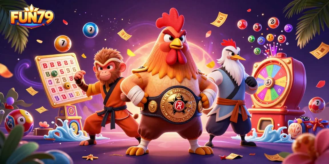 Experience thrilling action at FUN79 with diverse gaming elements in a vibrant 3D scene.