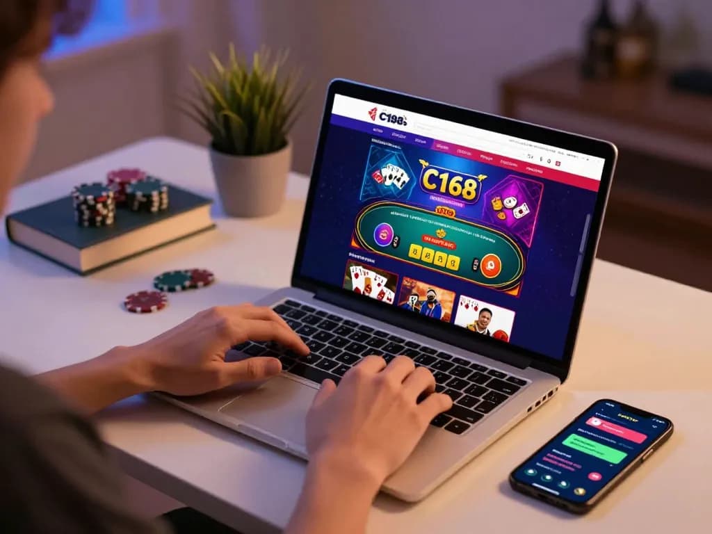 C168 online gaming session showing player engaged in poker, enhancing winning strategies.