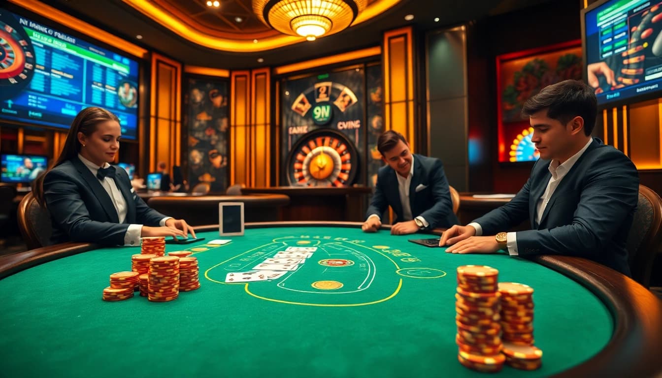 Experience the thrill of 98 win at an upscale blackjack table with dynamic gameplay and vibrant casino elements.