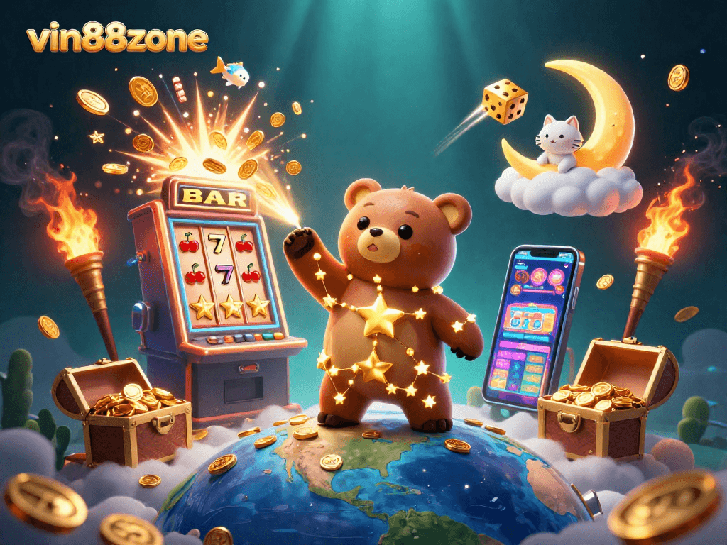 Experience vin88zone's vibrant casino world with a dazzling jackpot celebration scene.