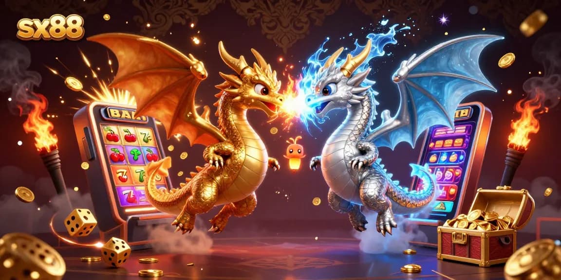 Experience the exciting world of sx88 as dragons encapsulate fire and ice in a vibrant casino scene.