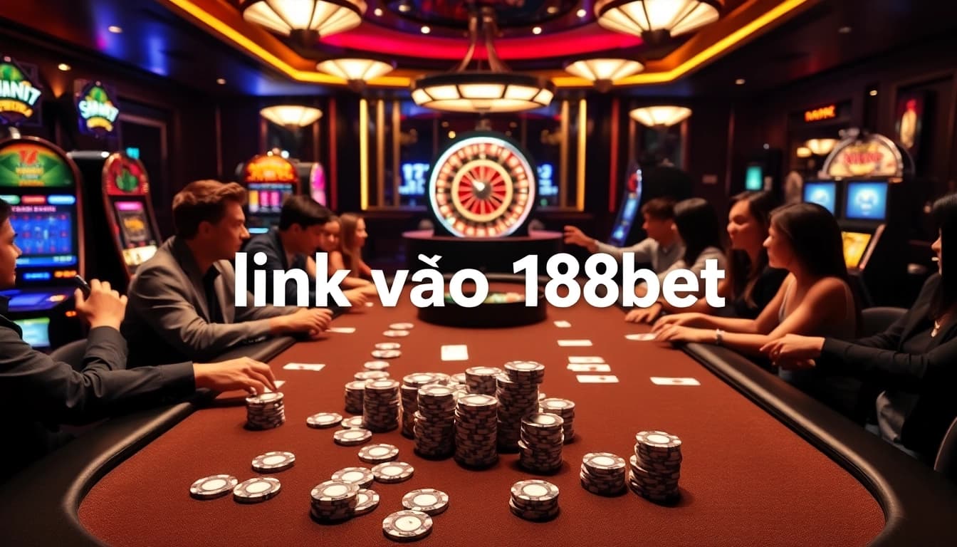 Link vào 188bet engaging players immersed in high-stakes poker and vibrant casino ambiance.