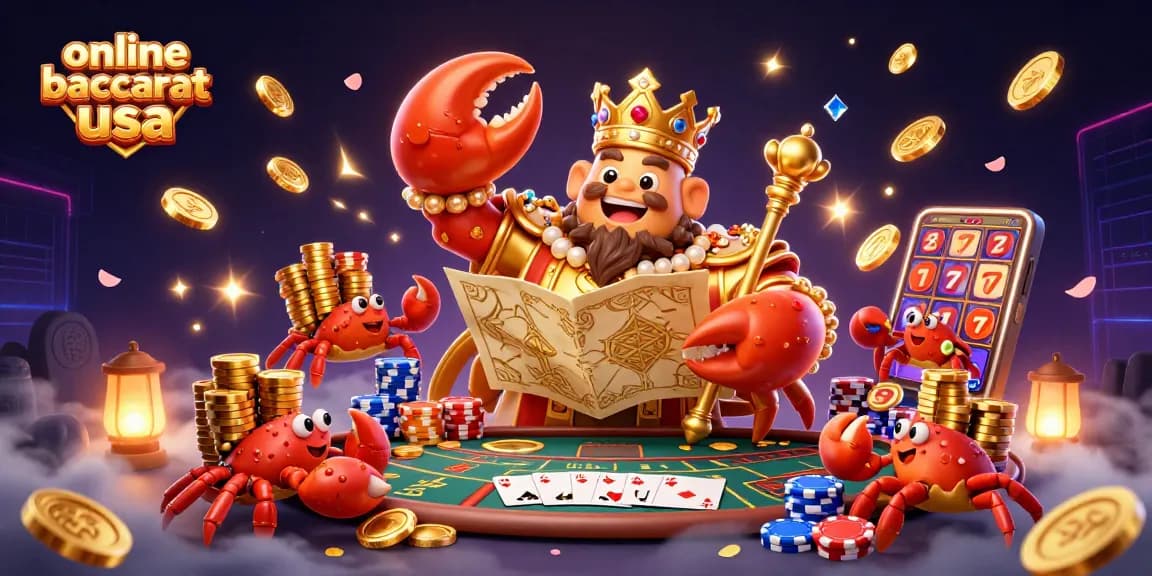 Experience the excitement of online baccarat usa with our vibrant casino illustration featuring a golden crab emperor.