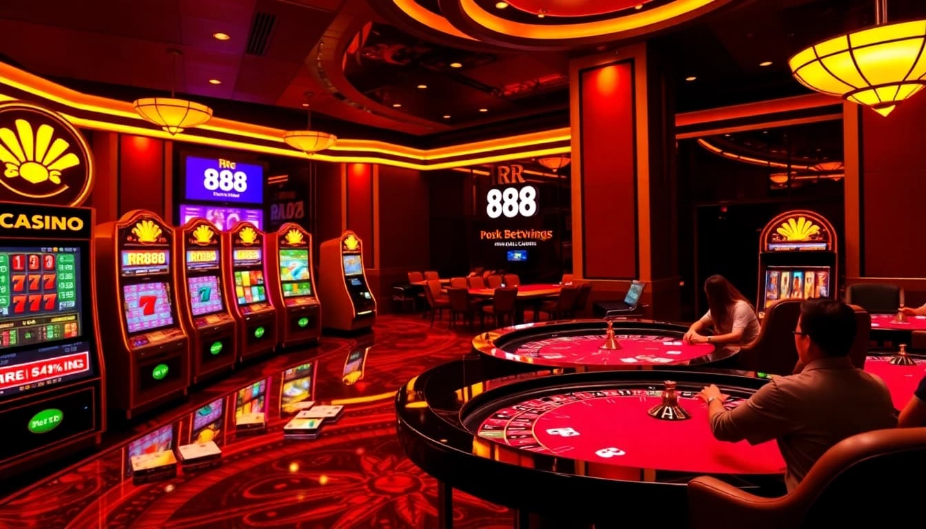 Experience thrilling gameplay at RR88 with lively casino games, poker tables, and exciting betting slips.