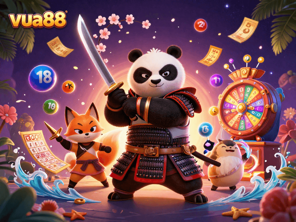 Experience exhilarating gameplay with vua88's vibrant lottery scene featuring colorful elements and dynamic characters.