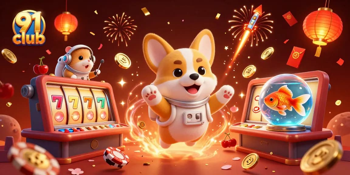 Experience thrilling gaming with 91 club in a vibrant space casino scene, featuring unique characters.