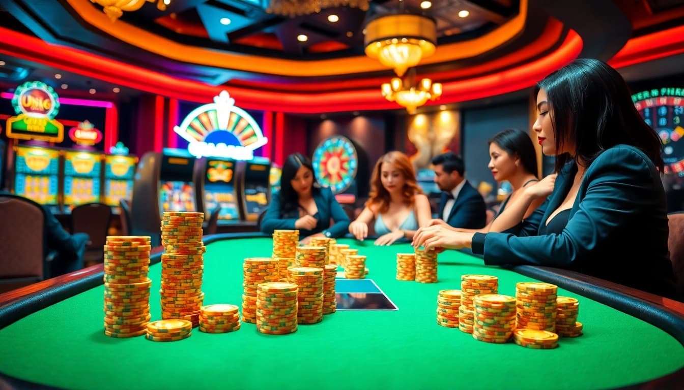 Experience the thrill of gambling at UU88 with high-stakes poker and vibrant casino elements.