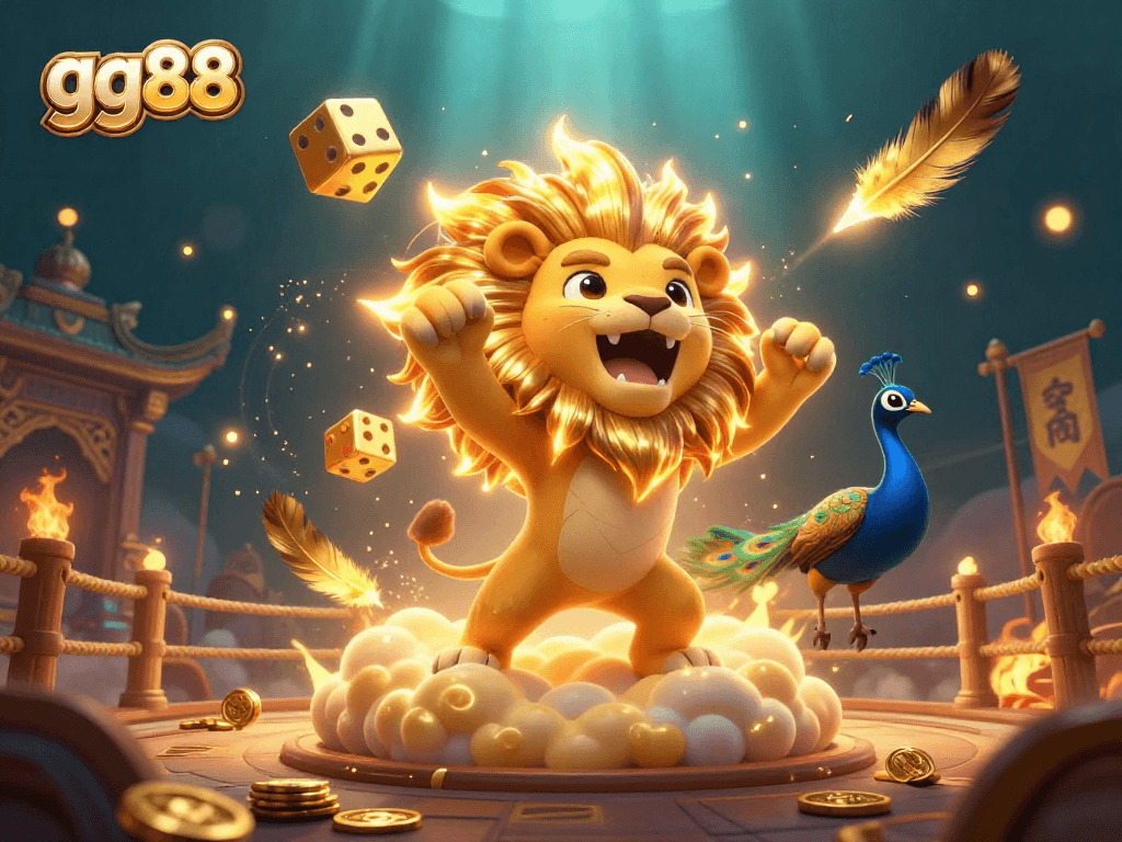 Experience thrilling gameplay at gg88 with a cosmic lion and golden dice amidst dynamic gaming action!