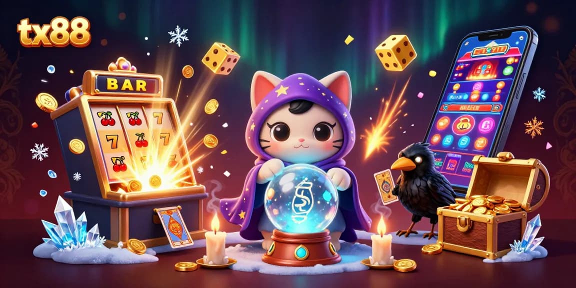 Experience fortune with tx88's mystical casino adventure featuring a cat and raven!