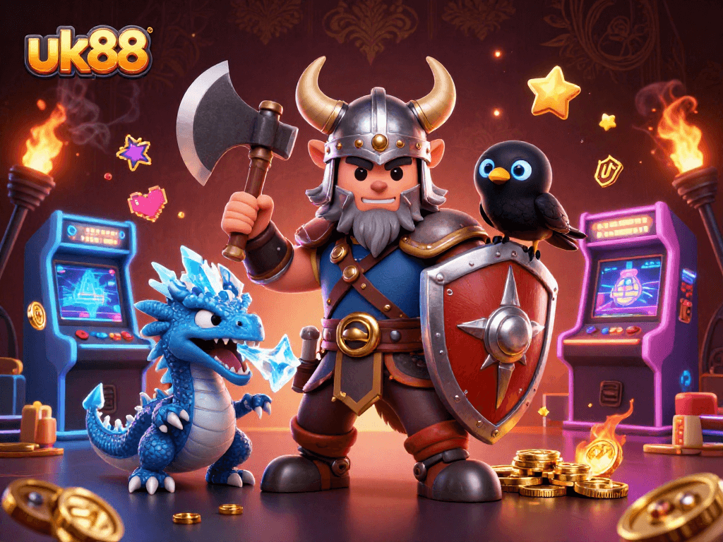 Experience exciting gaming at uk88 with vibrant characters and arcade-style elements illustrating the thrill of casino adventures.