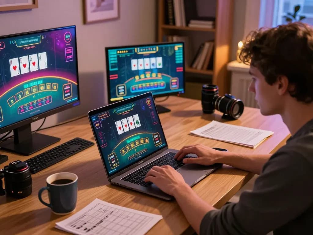 Engaging in a game of blackjack on RIKVIP at a cozy home office