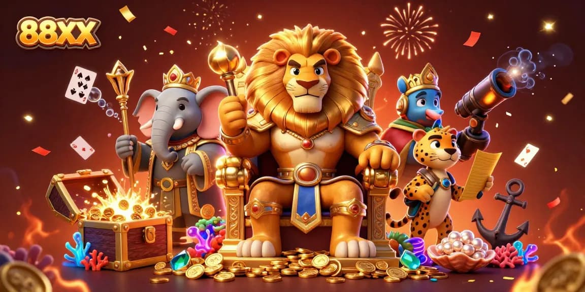 Experience thrilling wins at 88XX Casino with vibrant characters and dynamic gambling elements