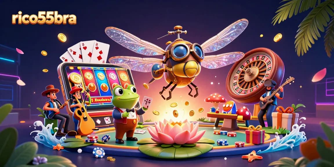 Experience exciting moments at rico55bra as the frog croupier deals cards in a lively casino scene.