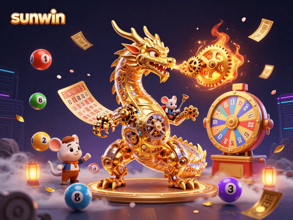 Engage with thrilling games at sunwin, featuring a golden dragon and dynamic lottery elements.