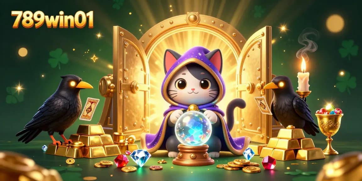 Engage with 789win01 in a vibrant casino scene filled with glimmering treasures and mystical characters.