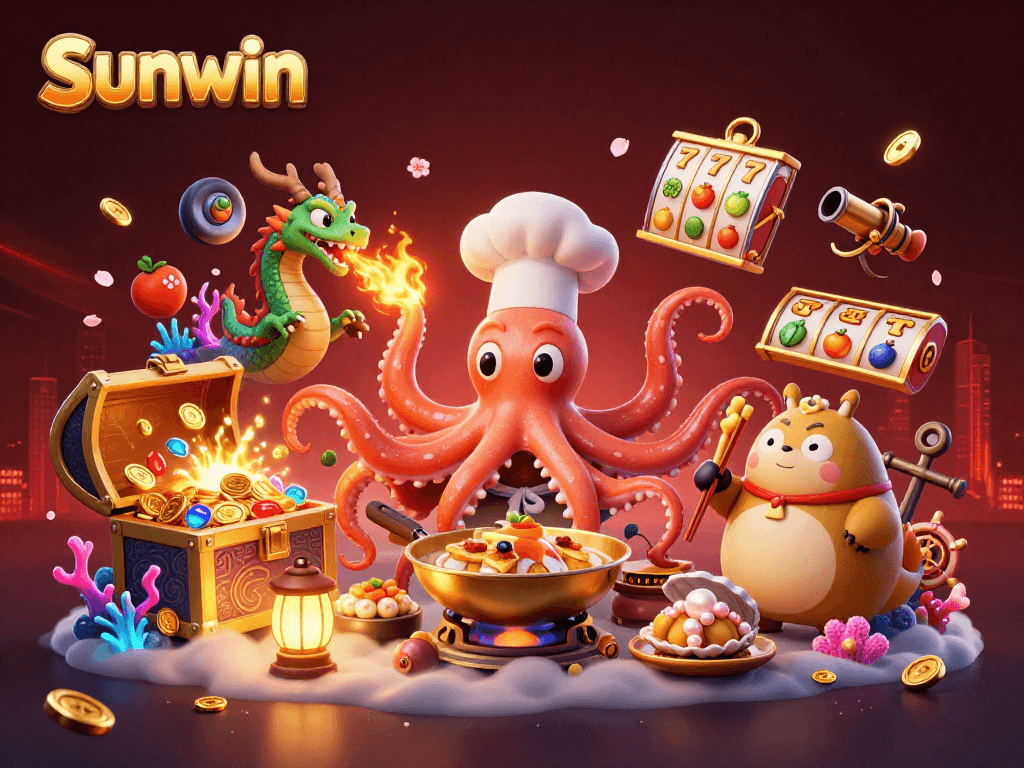 Experience sunwin casino thrills with a dynamic 3D gaming scene featuring exciting game elements.