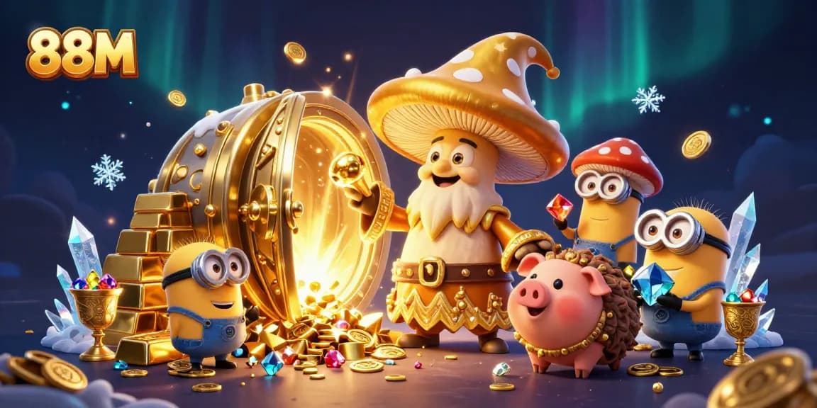 Experience fortune at 88M with the mystical golden wizard spreading wealth across vibrant treasures.