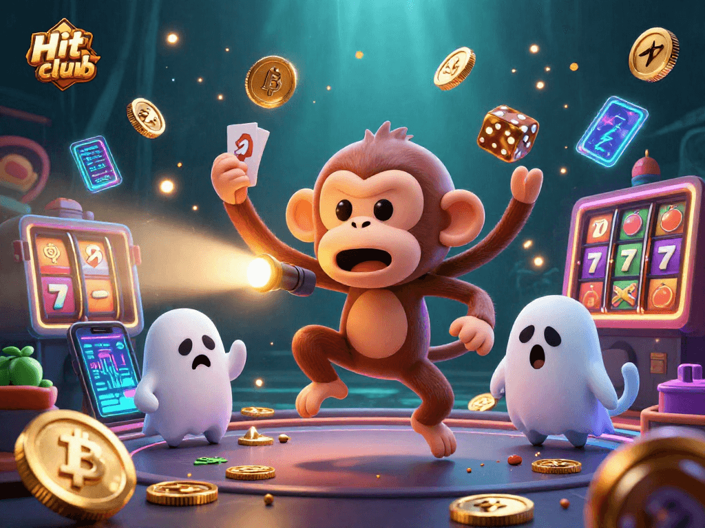 Engage with the Hit club scene where a mischievous monkey juggles gold in a haunted casino.