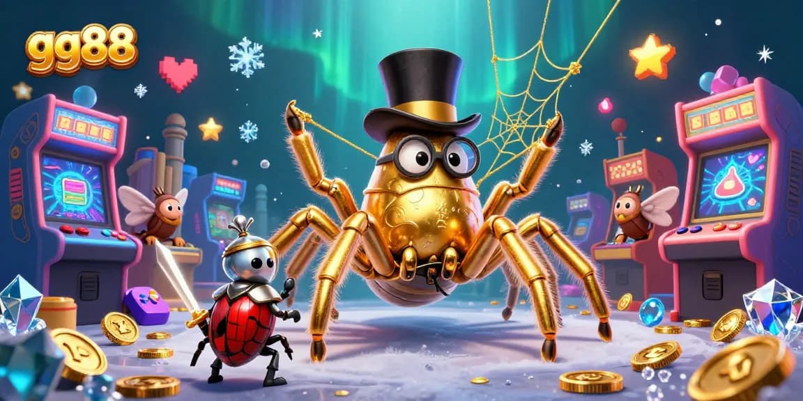 Experience thrilling moments at gg88 casino with a golden tarantula and beetle knight in this vibrant scene.