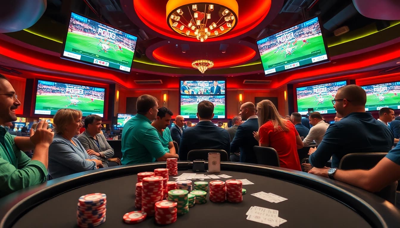 Place your bets at the rugby-themed bookmaker rugby table in a lively casino.