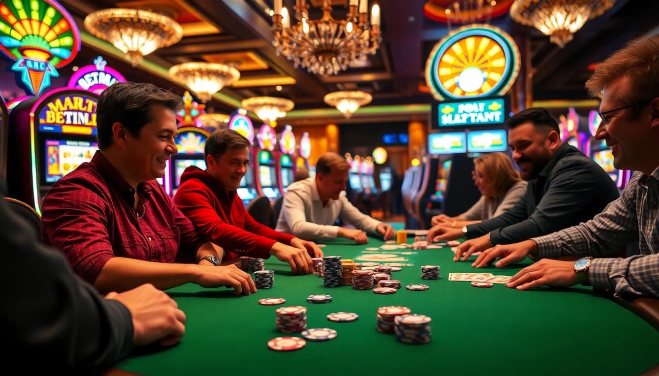 Participez à un site de paris sportif avec des joueurs concentrés autour d'une table de poker.