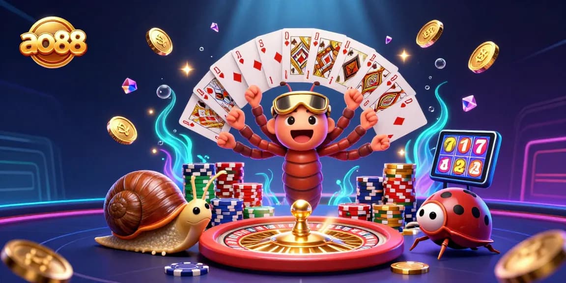 Experience excitement at ao88 with a vibrant scene of animated casino characters, captivating gameplay, and thrilling action.