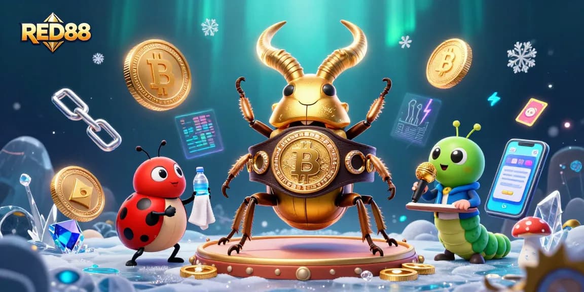 Engage with innovative features at RED88, where a glowing stag beetle champions the ultimate gambling experience.