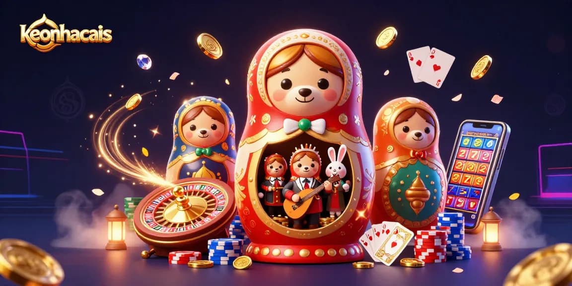 Experience exhilarating gambling action with keonhacais amidst golden coins and vibrant casino themes.
