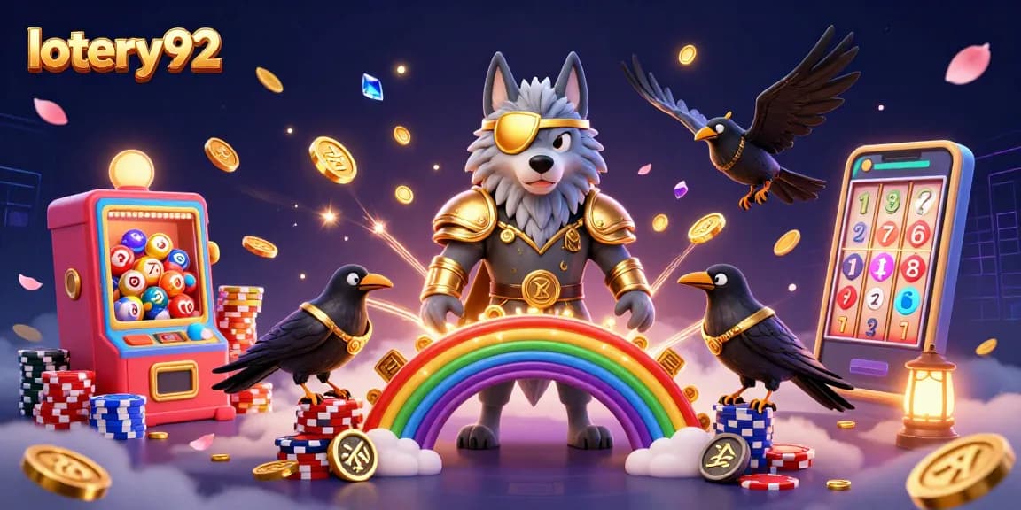Experience thrilling moments with lotery92 featuring Odin, ravens, and lottery excitement in a vibrant casino scene.