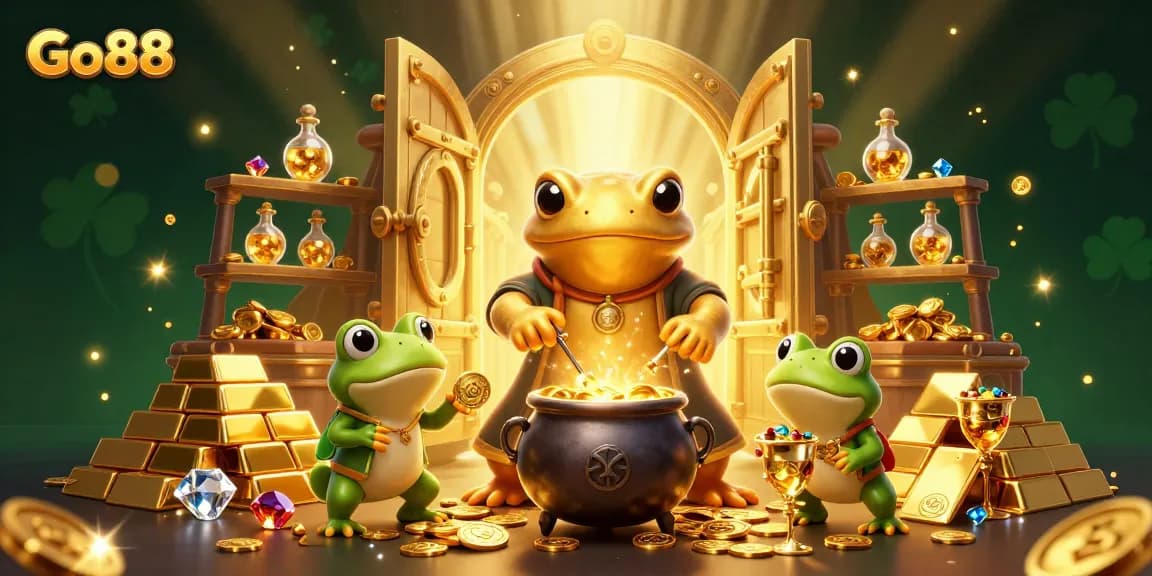 Experience the magic of Go 88 with a vibrant 3D illustration of a gold transmuting alchemist scene.