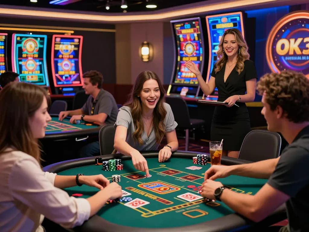 Players excitedly enjoying online games at ok365.br.com casino.