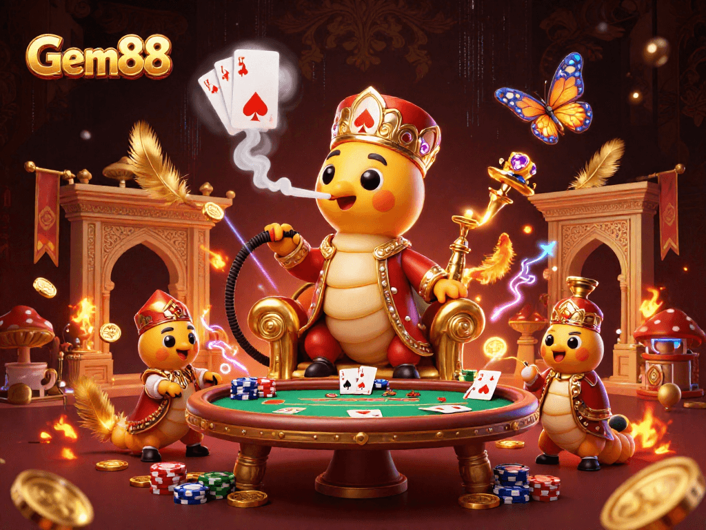 Engage in thrilling poker action with Gem88's vibrant casino illustration.
