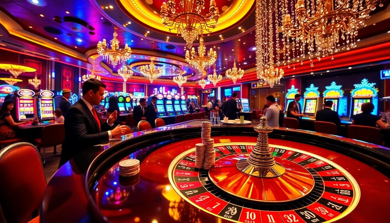 L567 casino scene with vibrant slot machines and roulette excitement.