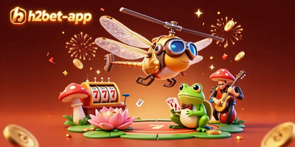 Experience thrilling fun at h2bet-app in this vibrant 3D scene combining gaming excitement and festive elements.