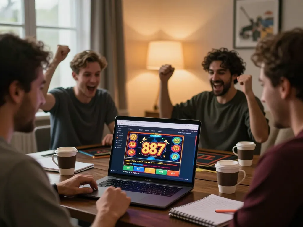 Celebrando uma vitória no cassino online 887bet com jogabilidade envolvente e atmosfera aconchegante.