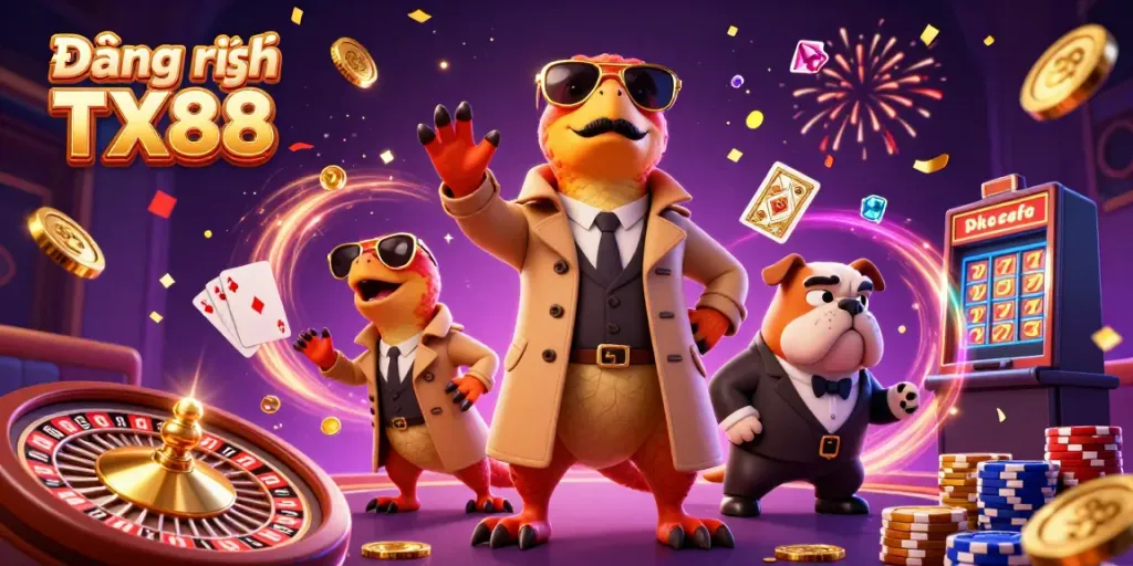 Experience the excitement of Đăng ký TX88 as raptors in disguise enter a VIP casino lounge amidst dazzling casino elements.