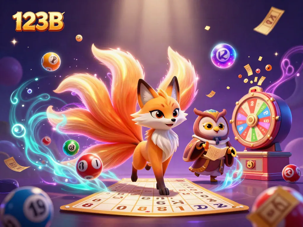 Engage with vibrant 123B games featuring a colorful nine-tailed fox spirit and magical elements in a dynamic online casino scene.