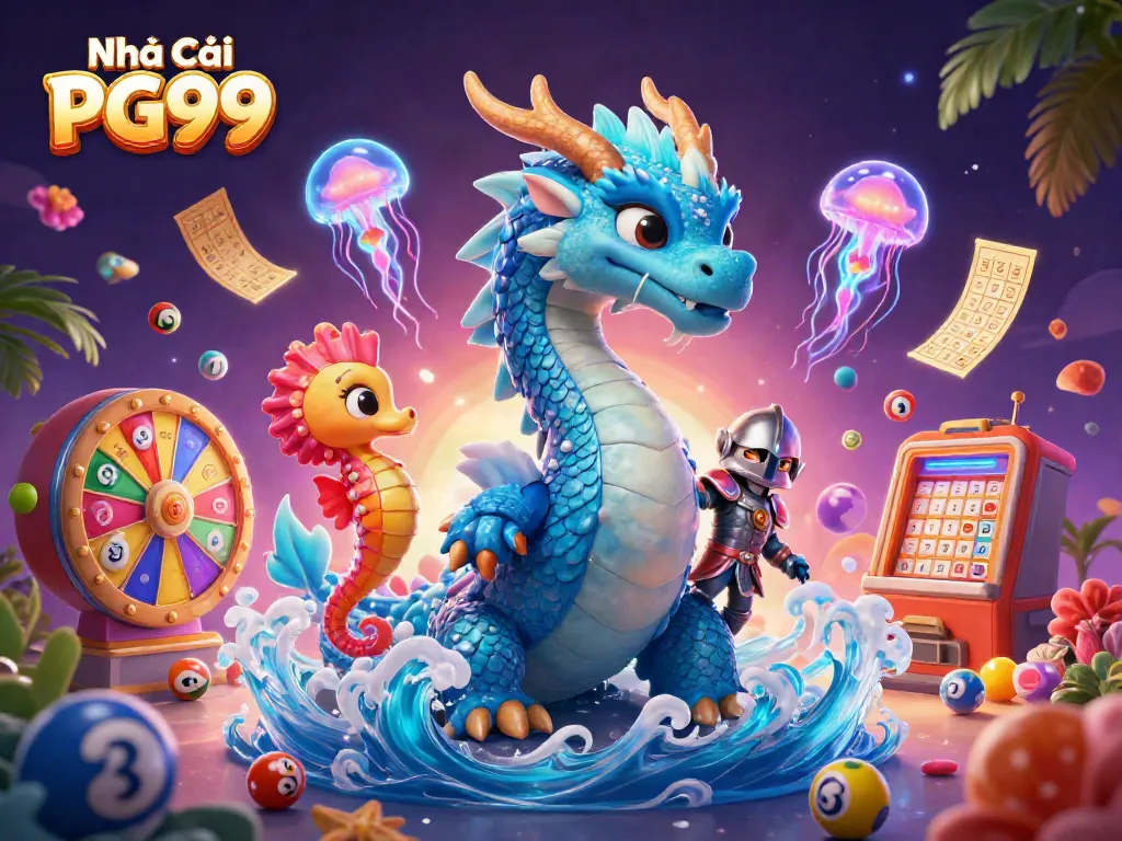 Experience gaming at Nhà Cái PG99 with vibrant characters and dynamic lottery elements.