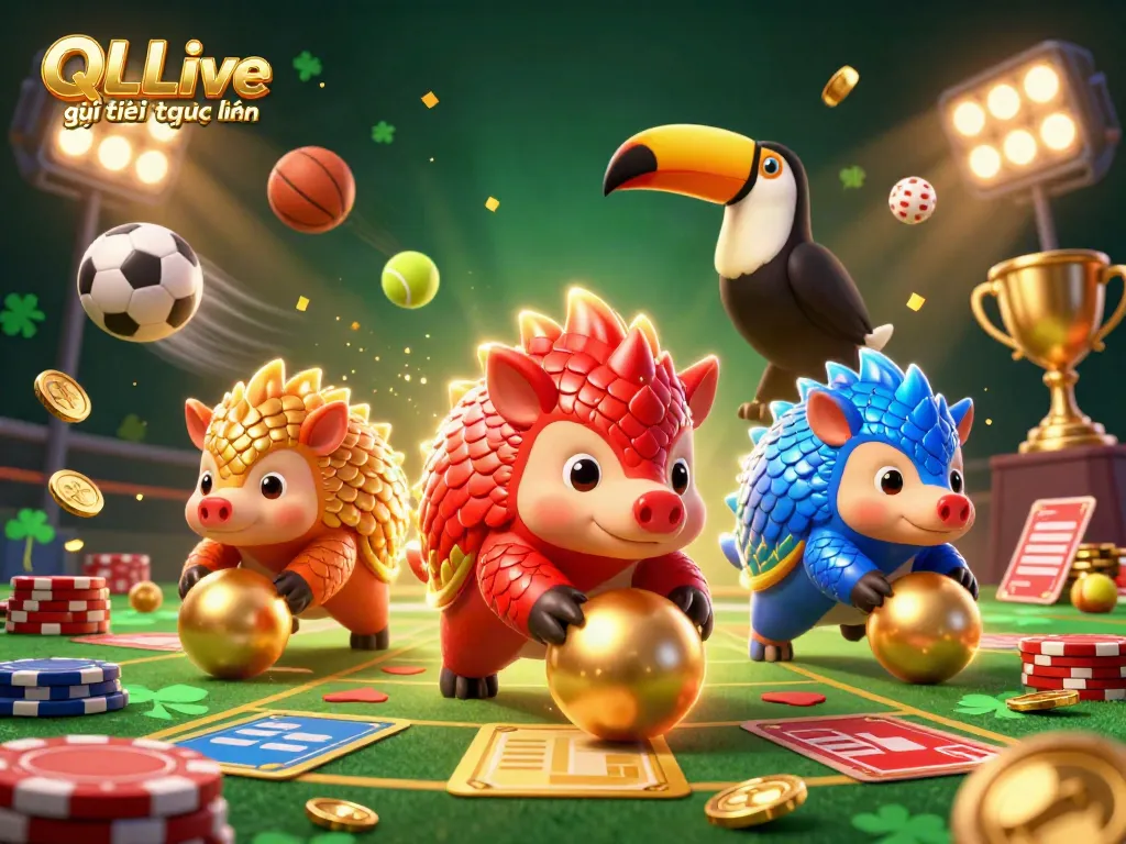 Engaging scene of pangolins competing in QQLive giải trí trực tuyến, showcasing vibrant casino elements and dynamic energy.