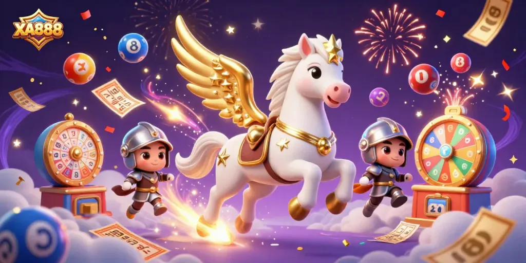 Experience thrilling gameplay with XA888, featuring a celestial horse and vibrant lottery elements.