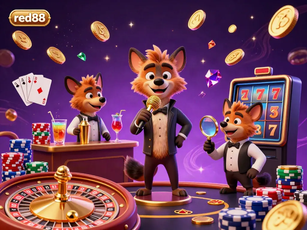 Experience excitement at the red88 casino where playful hyenas bring joy with drinks and comedy!