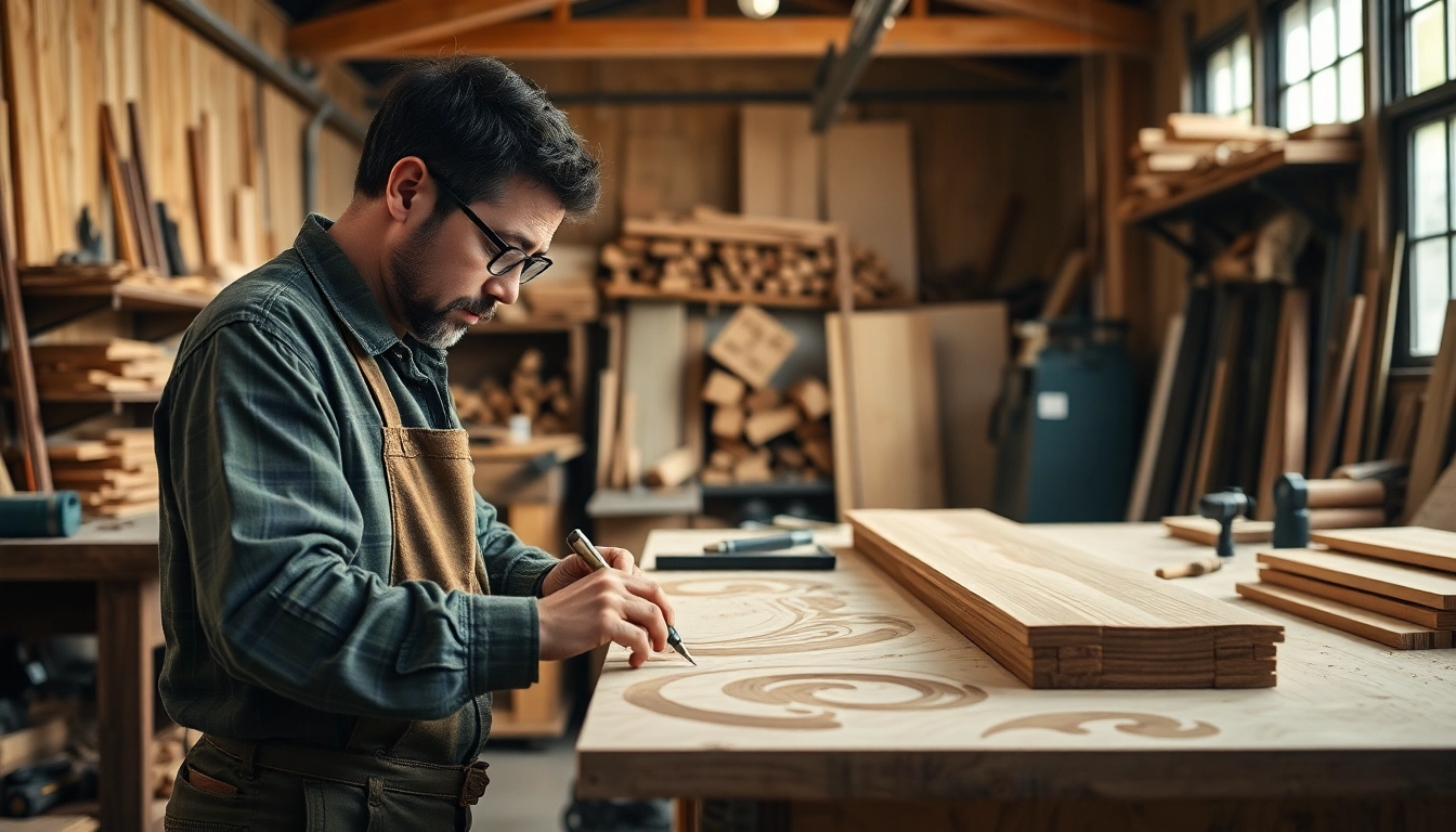 Creating custom millwork pieces by skilled artisans in a dedicated workshop environment.