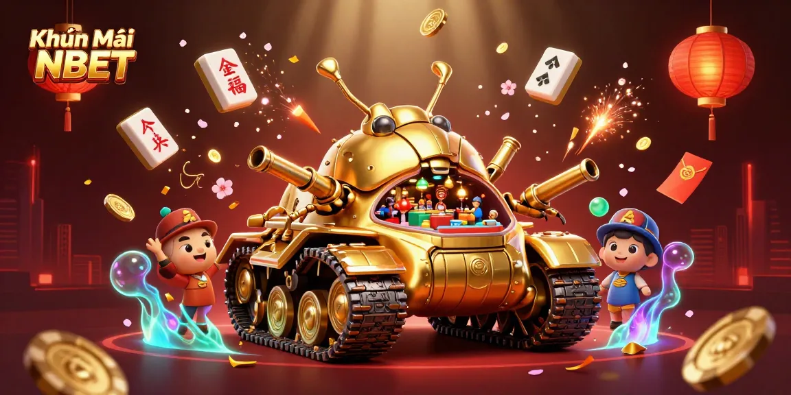Engage in Khuyến Mãi NBET with a vibrant 3D illustration of a mini casino in a golden beetle tank.