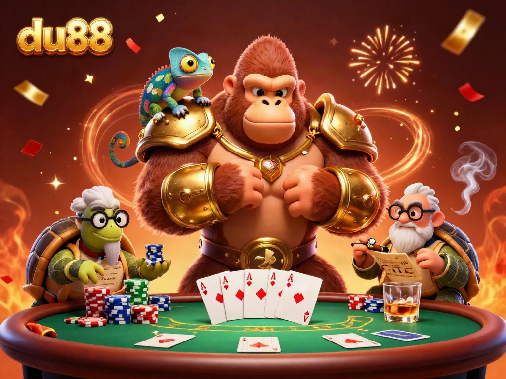 Join the action at du88 with a powerful gorilla king and colorful characters in a vibrant casino setting.