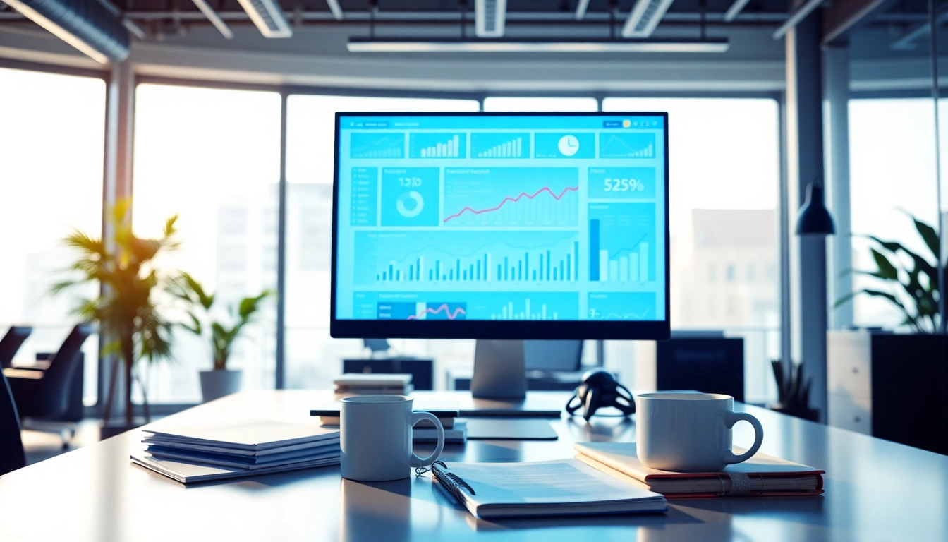 Showcase of adult hosting service in a modern office setting displaying web analytics.