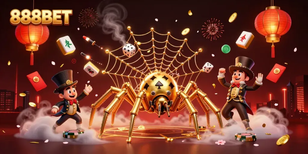 Experience the fun of 888BET through vibrant steampunk characters amid a dazzling casino landscape.