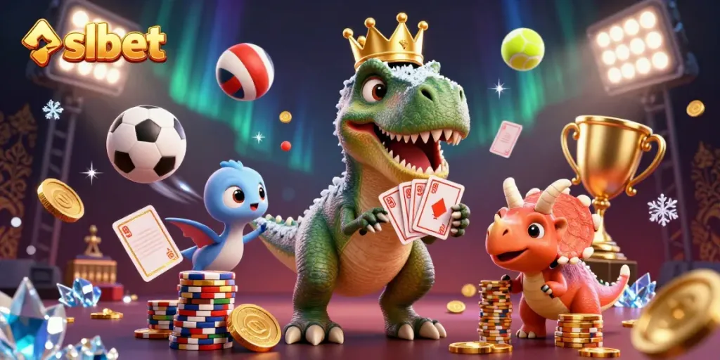 Experience thrilling moments at shbet with a T-Rex shuffling cards and triceratops stacking chips.